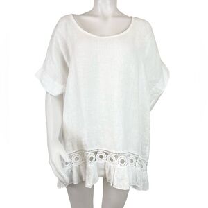 Anna Melani Italy white 100% linen short  sleeve top